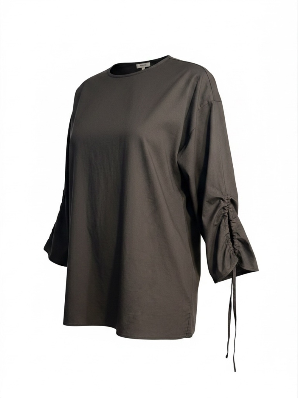 Theory Charcoal Drawstring Ruched Sleeve Blouse | Minimalist Chic Luxe Top S